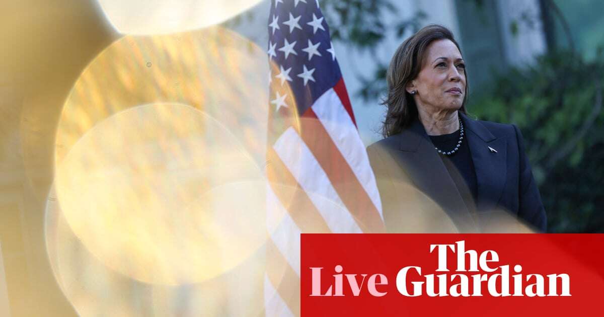 Harris takes narrow lead over Trump in new poll as swing states still tight – US politics live