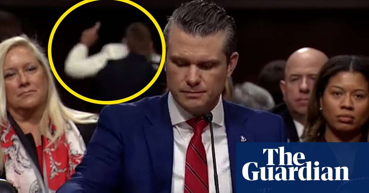 Protesters interrupt Trump's pick for defence secretary during hearing – video