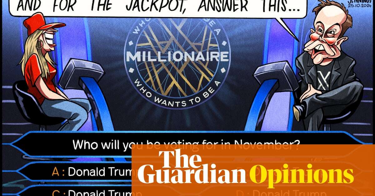 Ben Jennings on Elon Musk’s offer to give $1m to one US voter a day – cartoon