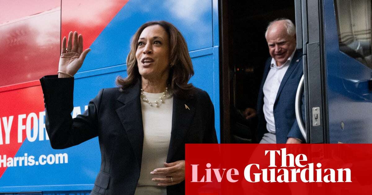 Voter enthusiasm spikes after Kamala Harris enters race, poll finds; VP to give first interview since launching campaign – live