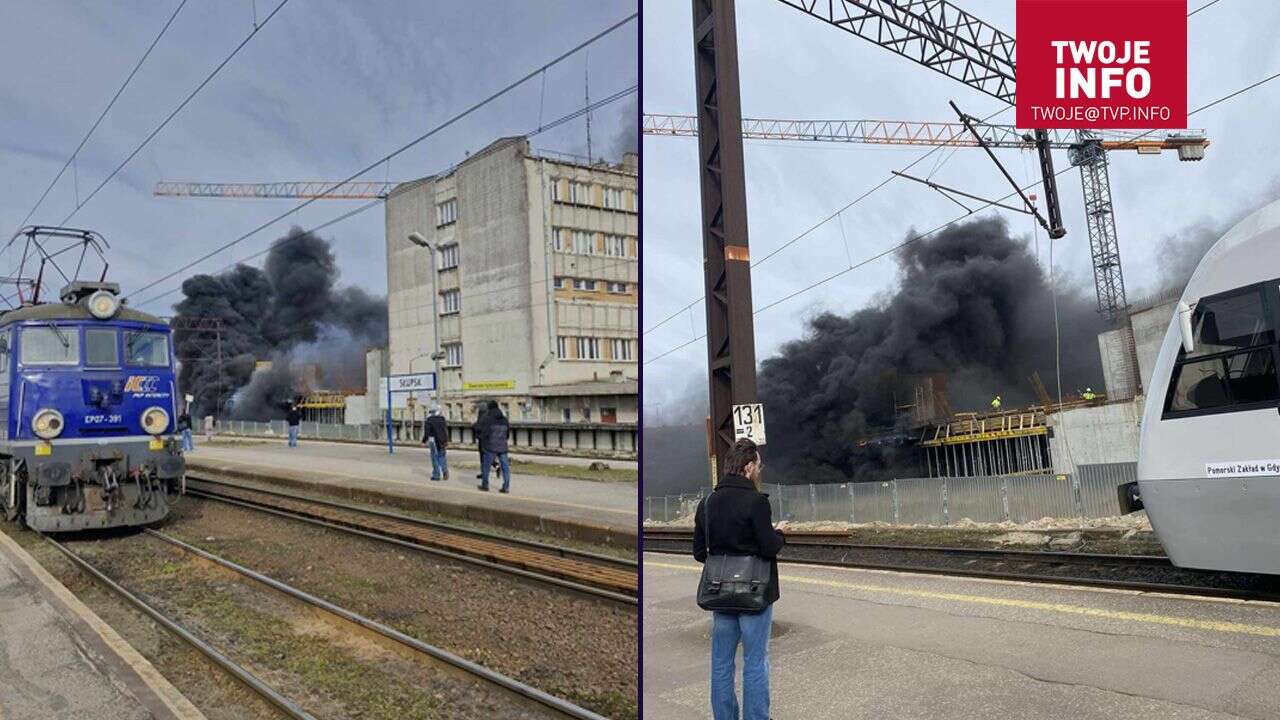 Kłęby dymu nad Słupskiem. Pożar na budowie nowego dworca