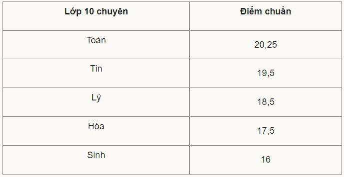 Điểm chuẩn lớp 10 chuyên Khoa học Tự nhiên cao nhất 20,25