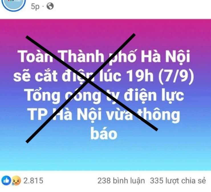 Thông tin cắt điện toàn Hà Nội vào tối nay vì bão Yagi là tin giả