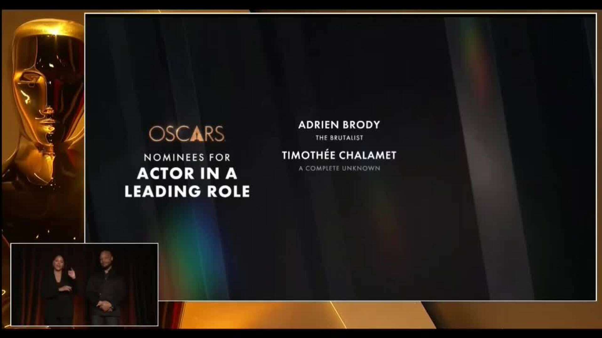 Adrien Brody, Ralph Fiennes y Timothée Chalamet optan al Óscar a mejor actor