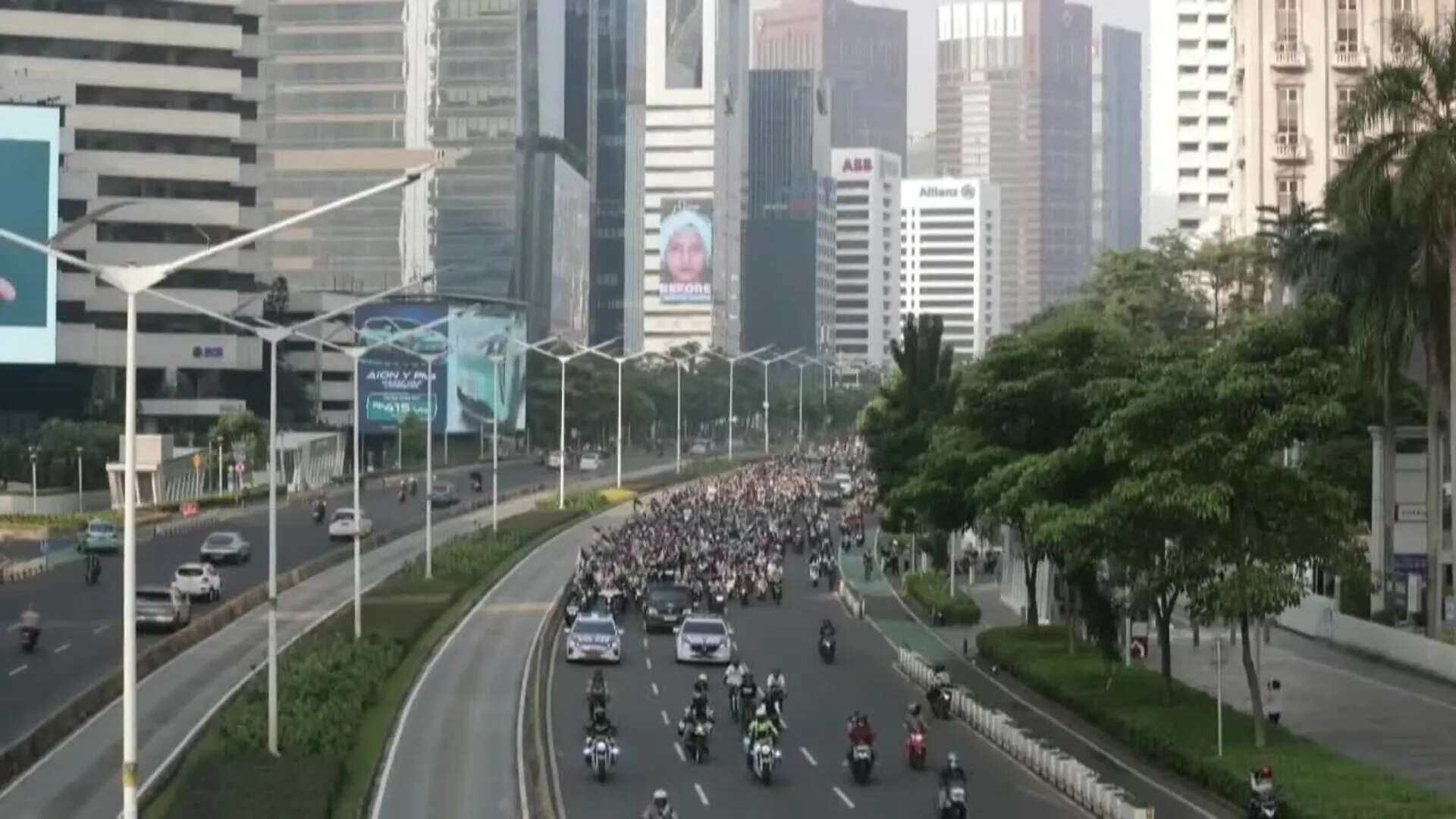 Motociclistas protestan en apoyo al pueblo palestino en Yakarta