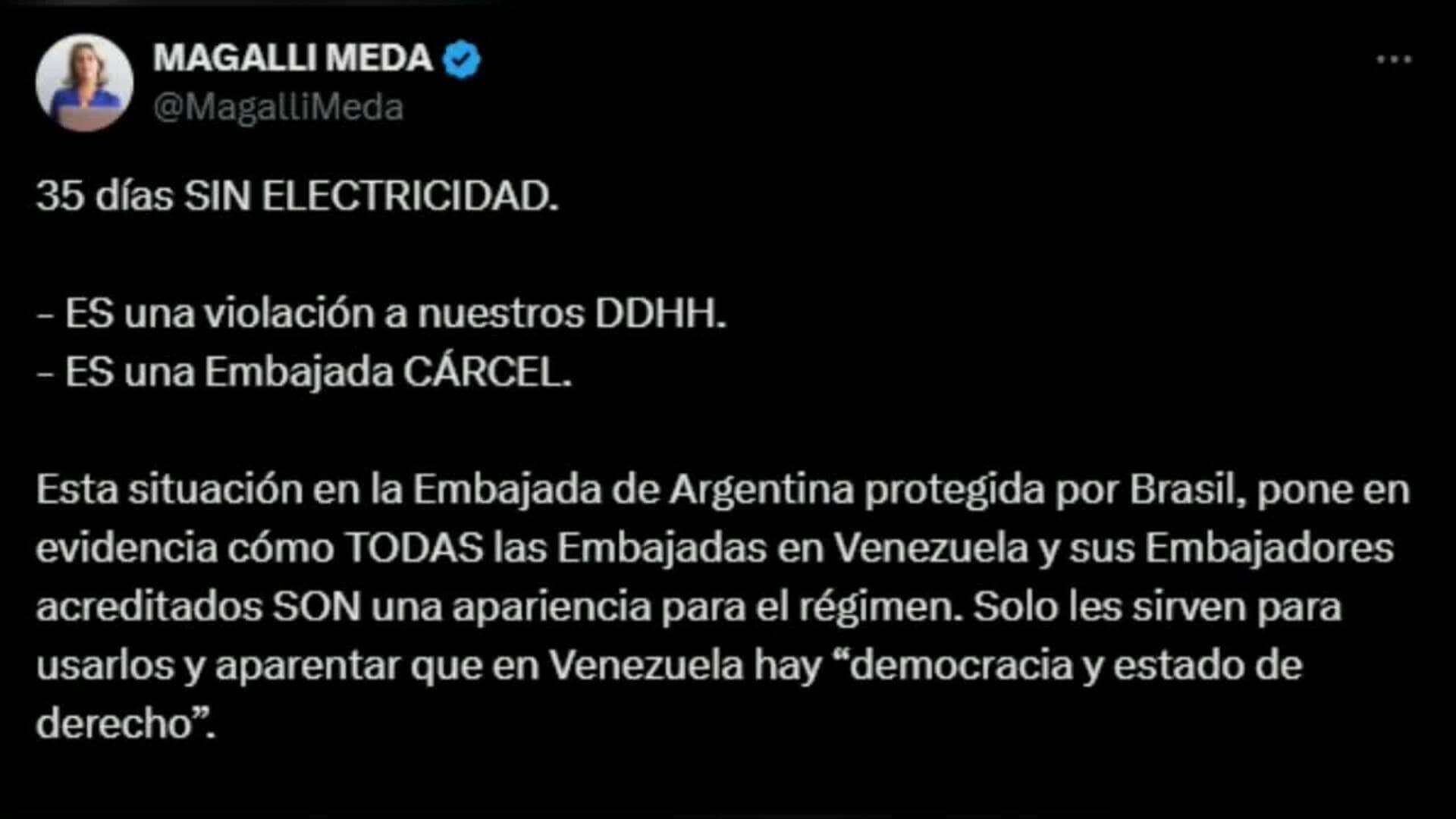 Asilada en residencia argentina dice que Gobierno de Maduro exige 