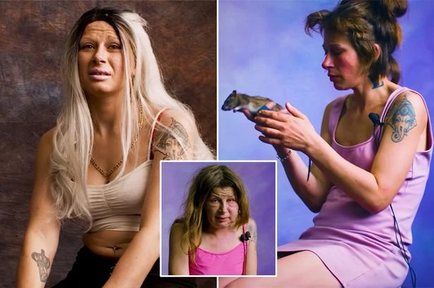 America's Skid Row is infected with the Black Death as woman holds stiff dead rat in her hands