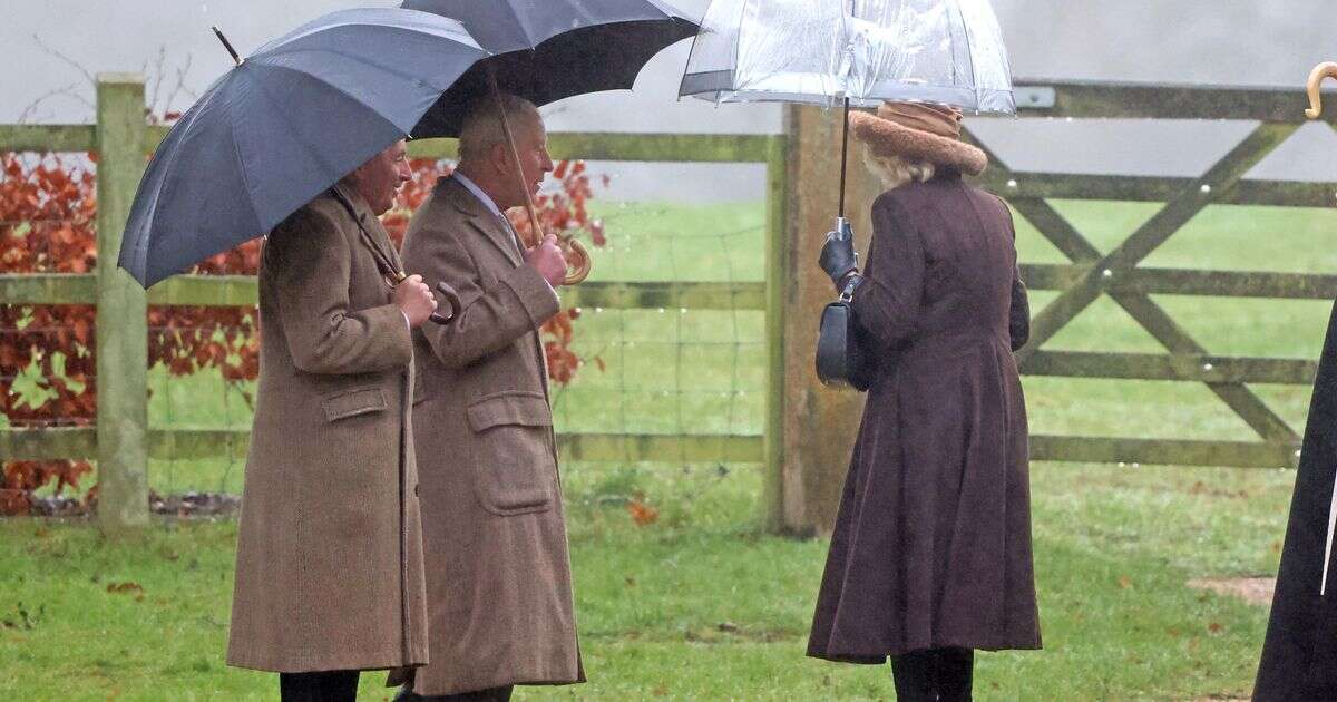 King Charles and Queen Camilla brave the rain as they are spotted at church in Sandringham