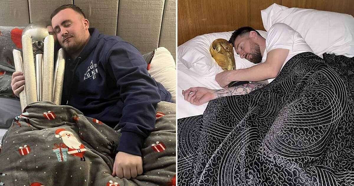 Luke Littler copies iconic Lionel Messi photo with darts trophy – but fans are distracted