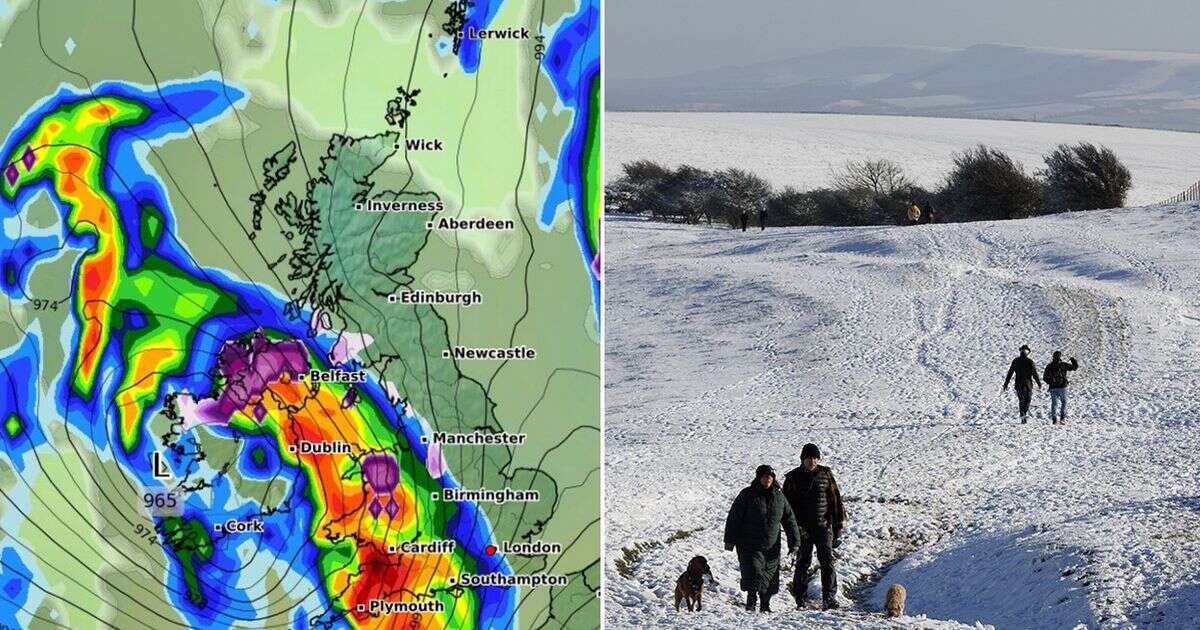 UK weather maps reveal '10cm per hour' snow and torrential rain TWIN THREAT will batter Brits