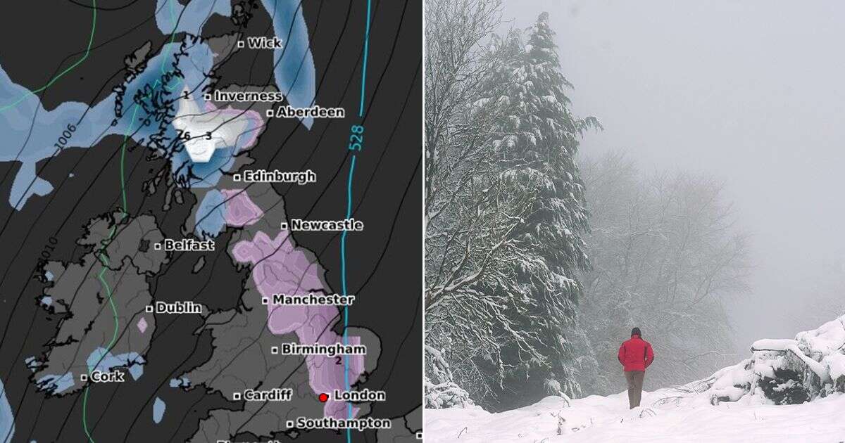 Snow maps show exact date '2cm per hour' blizzard will hit 1,000km stretch of UK