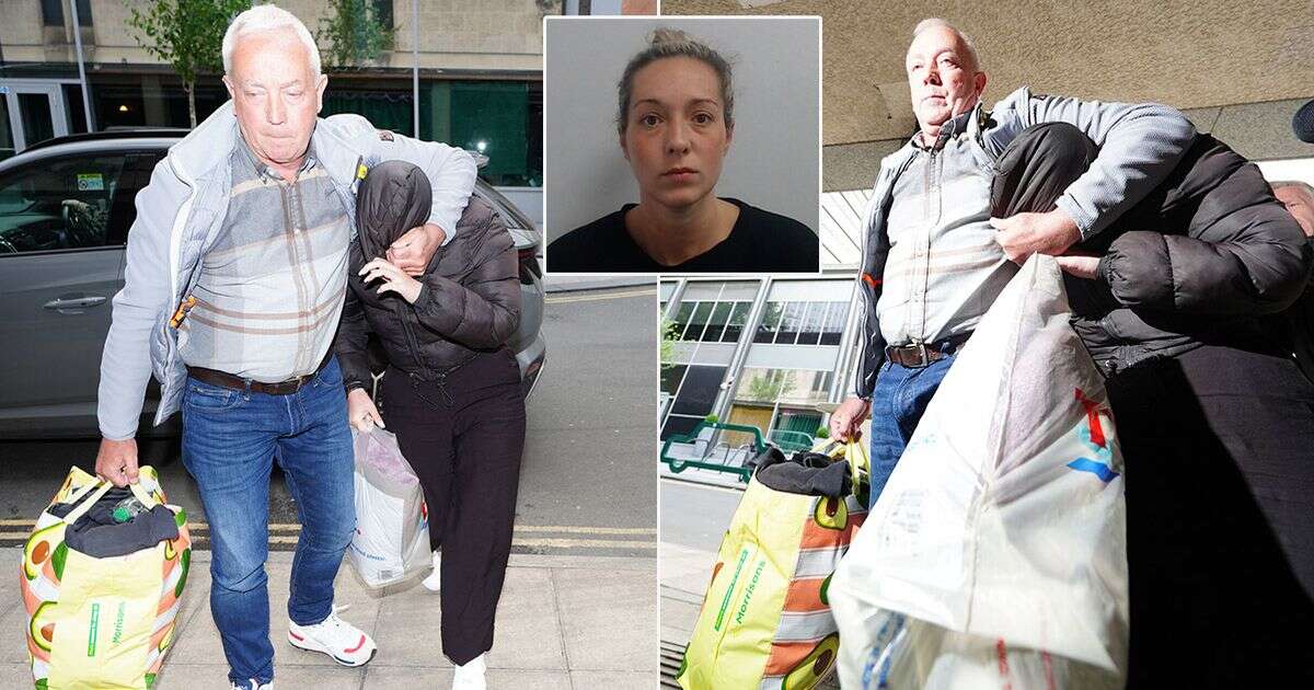 Paedophile teacher Rebecca Joynes cowers into dad as she arrives for sentencingRebecca Joynes