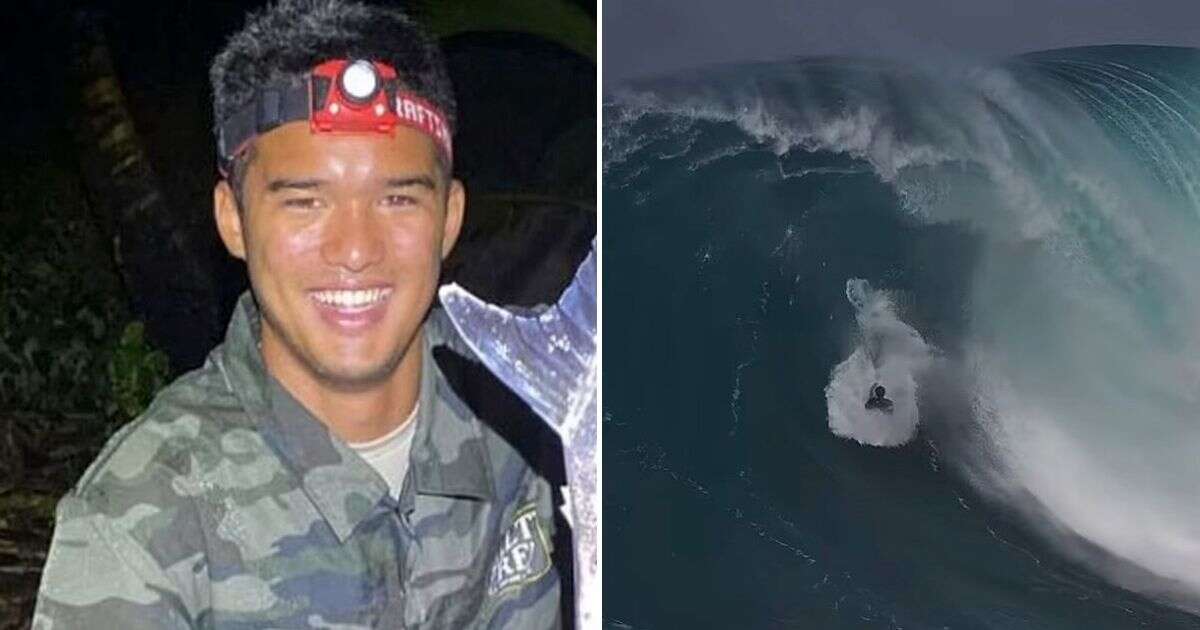 Terrifying moment surfer vanishes into monster wave on notoriously dangerous beach