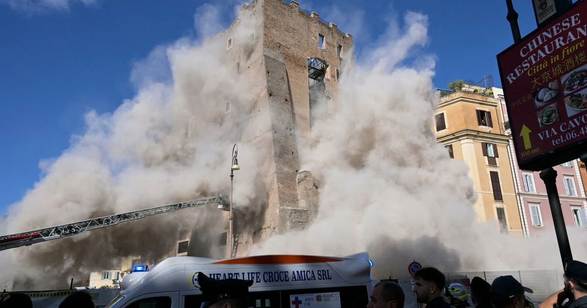 BREAKING Torre dei Conti collapse: Several people trapped as part of Rome's famous tower crumbles