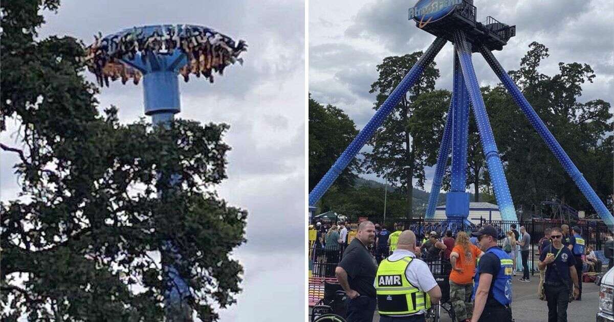 Fire crews rescue 28 people trapped upside down 100ft in air on 'scary' amusement park ride