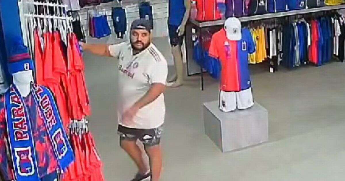 Moment thief walks off with 17 replica footie shirts stuffed down shorts