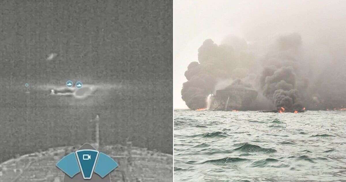 Shocking moment cargo vessel smashes into oil tanker in deadly North Sea collision