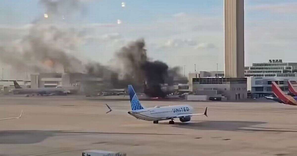 Horror moment American Airlines plane catches fire at Denver airport as passengers flee blaze