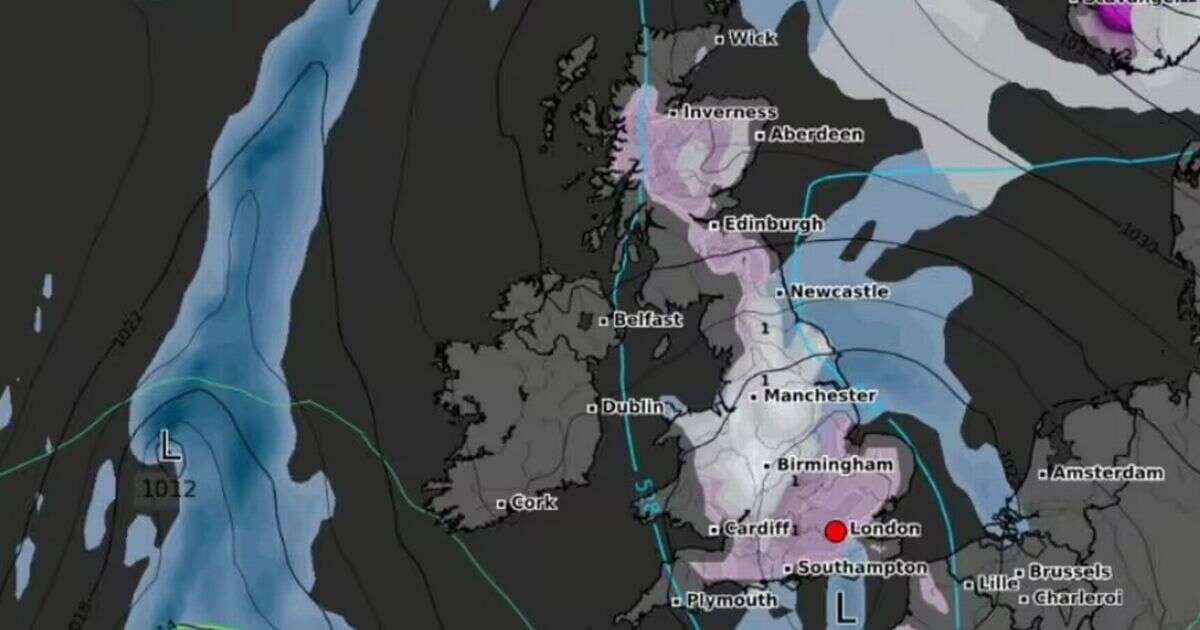 Weather maps turn purple as snow to sweep UK - see full list of regions that WON'T be hit