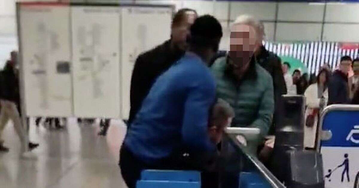 Screaming Tube passenger wrestled to the ground in ticket row as foul-mouthed daughter watches