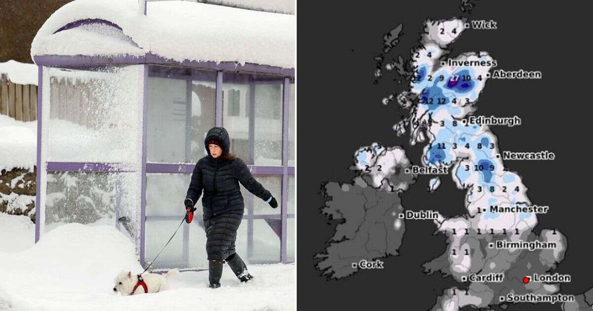 UK snow: Forecasters warn of 'polar vortex split' as maps show when 27cm will hit