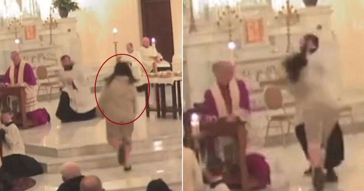 Shocking moment Washington priest is attacked on altar during mass