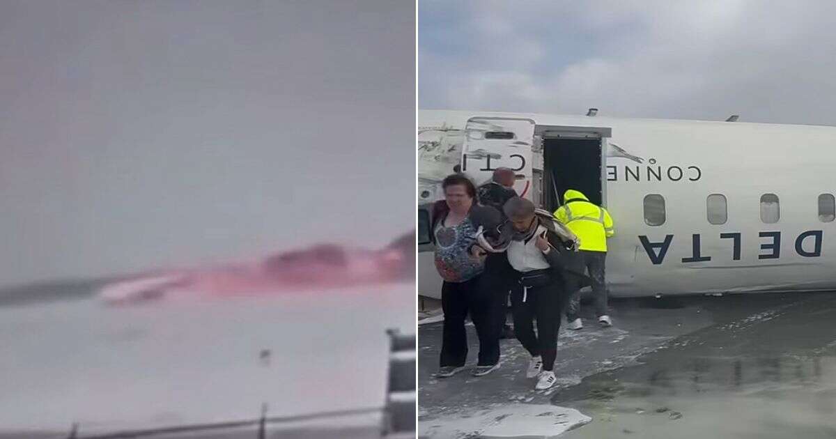 Terrifying moment Delta Air Lines flight hits ground before flipping onto roof