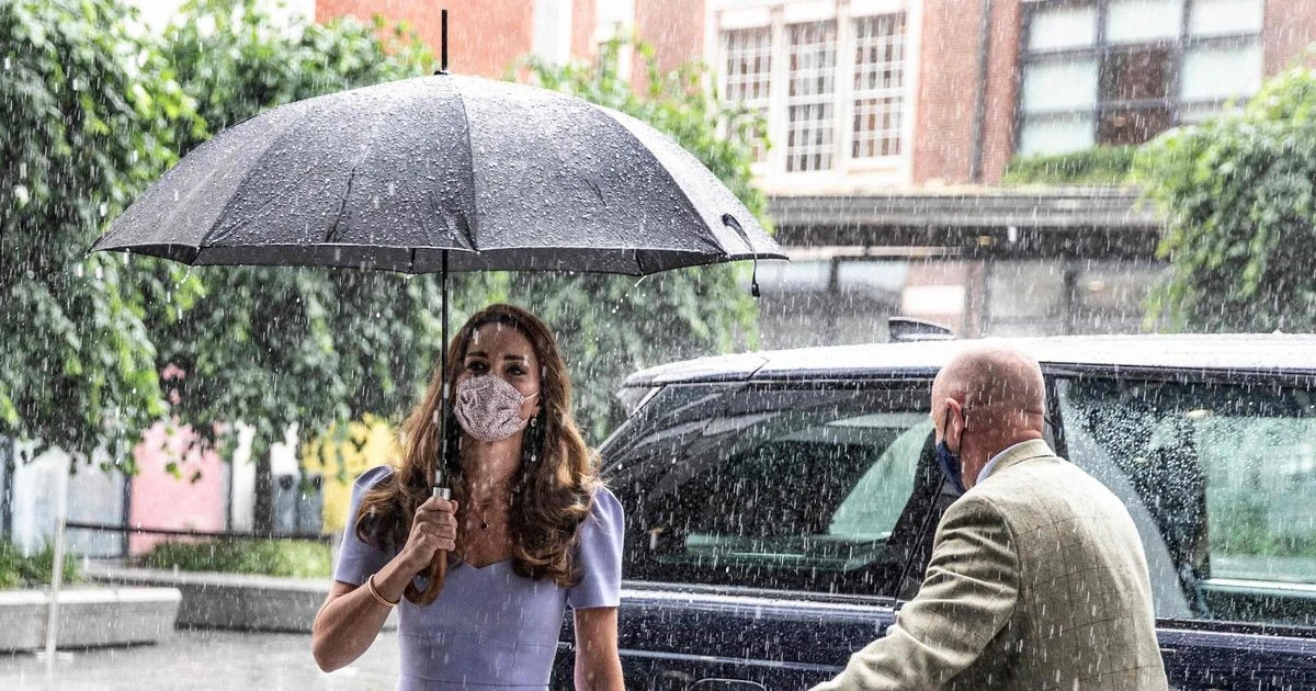 Kate Middleton hides from rain as she launches new Centre for Early Childhood