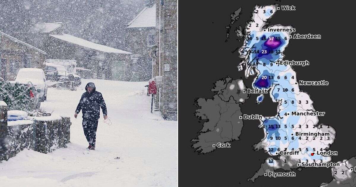 UK snow maps show '5cm per hour' blizzard coming in February with just two regions spared