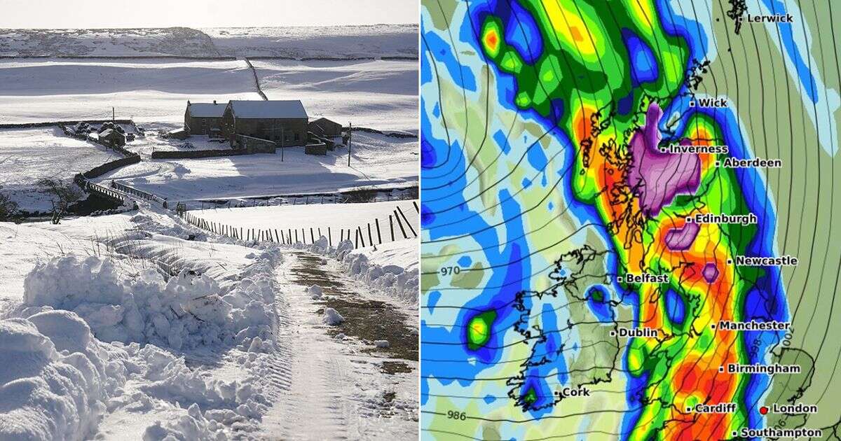 UK weather maps reveal exact date 1,000km SNOW AND RAIN storm will engulf entire country