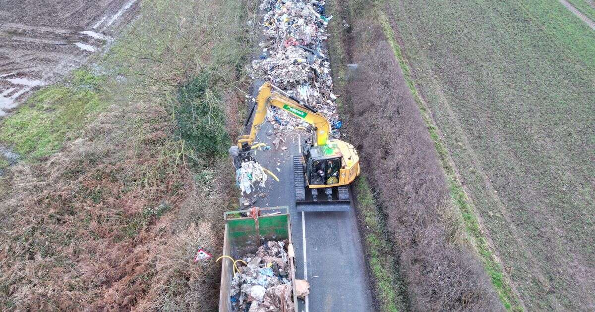 Huge 40ft-long mound of waste dumped in country lane by fly-tippers - 'unbelievable'