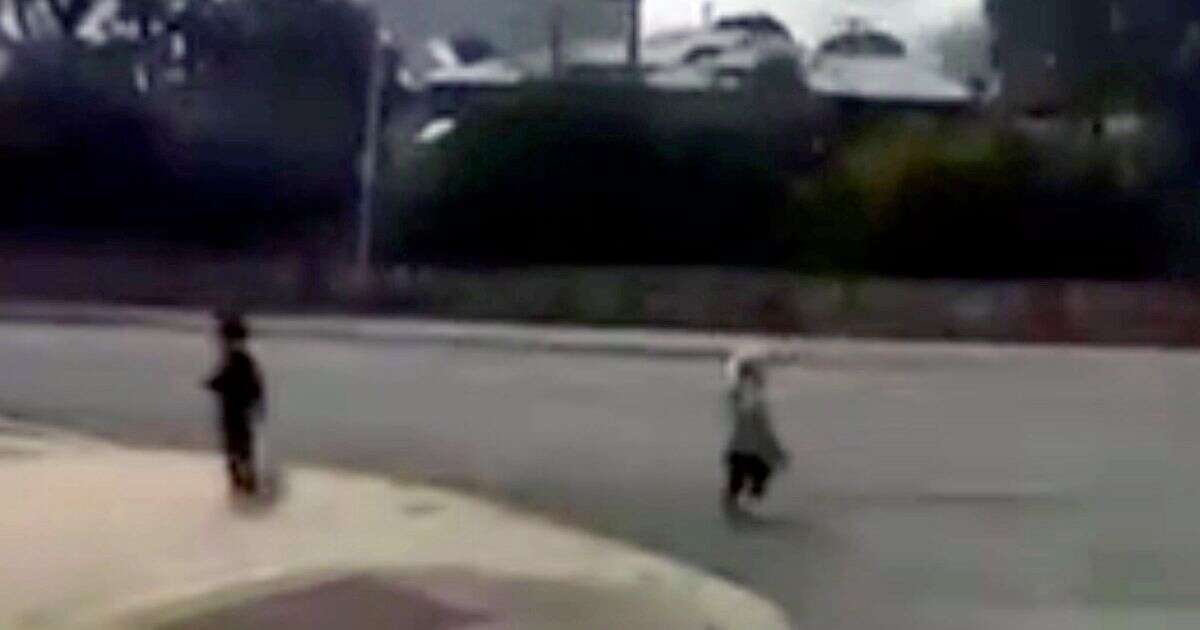 Watch heart stopping moment kids wander out of nursery onto busy road in front of traffic