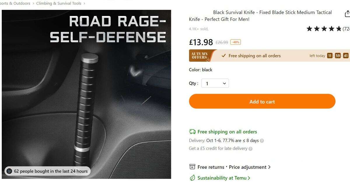 Knives, axes and batons are sold via online marketplace with no age checks