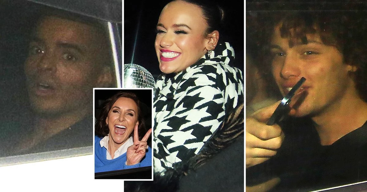 Bleary-eyed Strictly stars pictured escaping boozy BBC afterparty as Ellie Leach cradles Glitterball