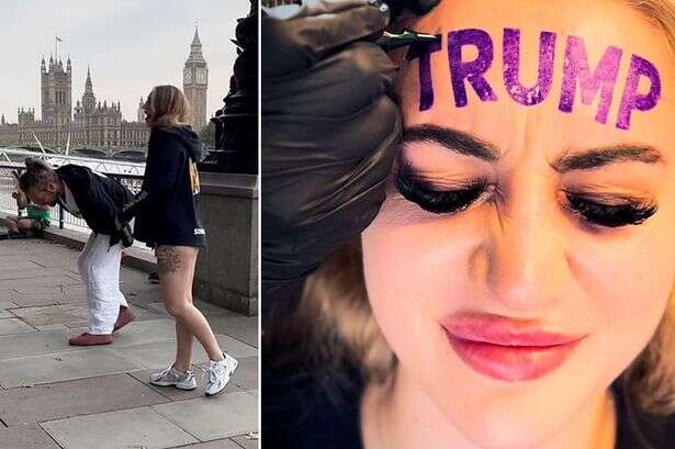 Woman with Trump forehead tat smacks bloke in 'balls' after begging for cash on streets