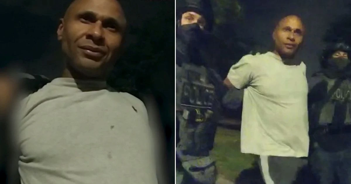 Chilling moment killer laughs as police arrest him for stabbing elderly man in his mobility scooter