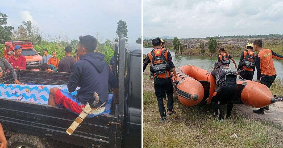 Crocodile pounces to kill tin miner while he washes feet in river as beast drags him to his death