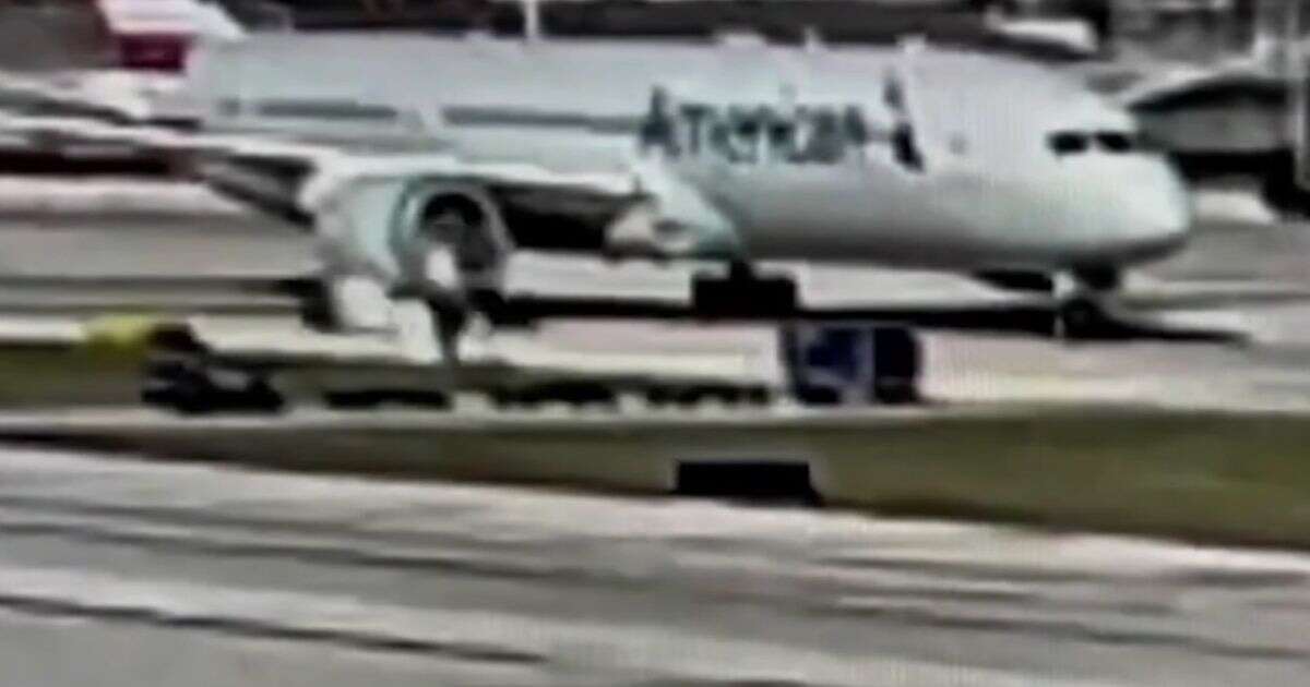 Horror as airplane engine sucks up luggage truck and rips it apart in front of passengers