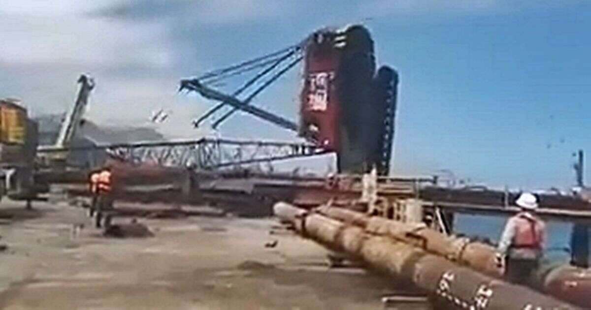 Dramatic moment worker avoids being crushed by escaping toppling crane in nick of time