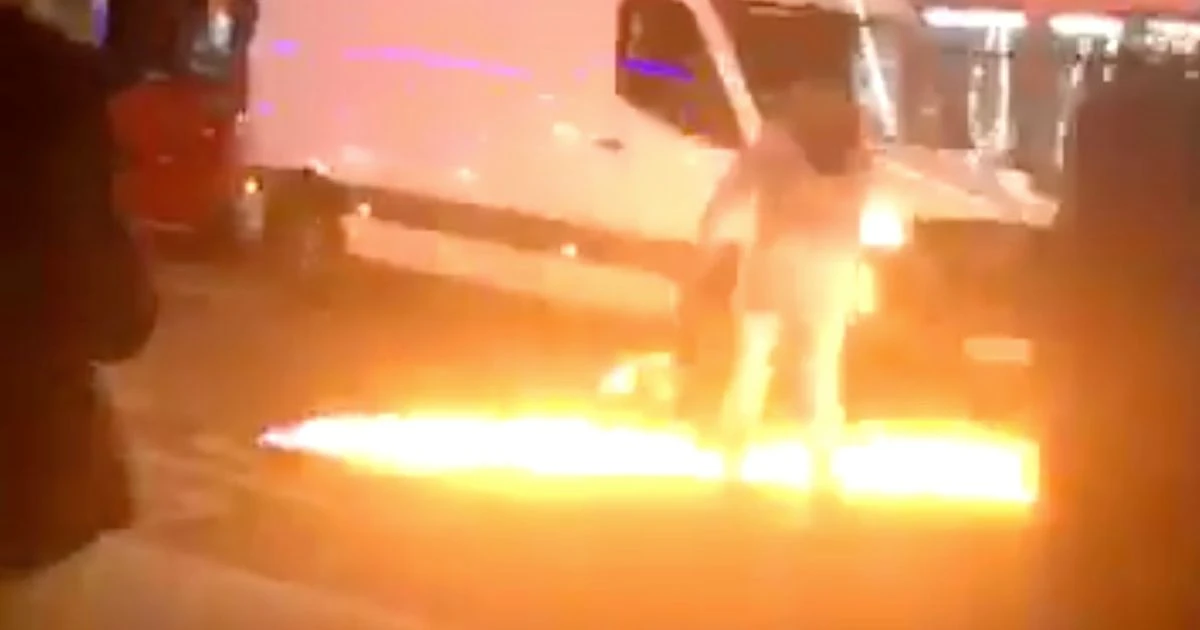 Car crashes into Edmonton police station as fire erupts on road and man arrested
