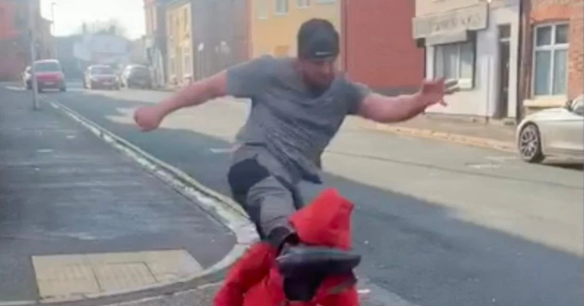 Bloodied man knocked down five times in savage fight but keeps getting up