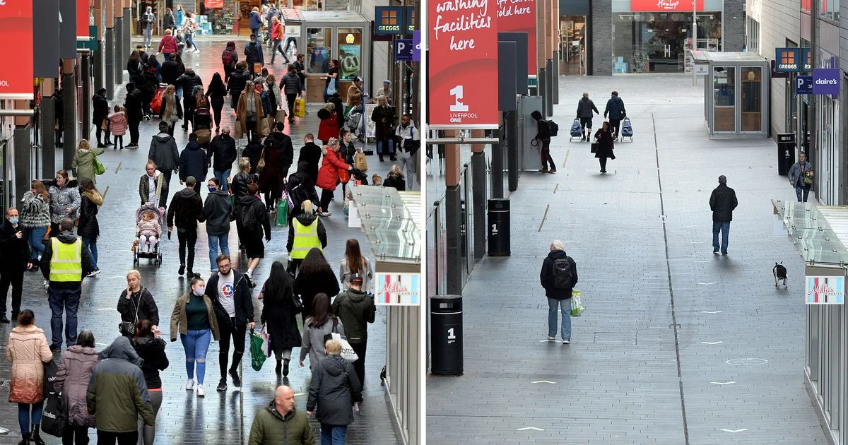 Stark pictures show deserted high streets after pre-lockdown shopping mayhem