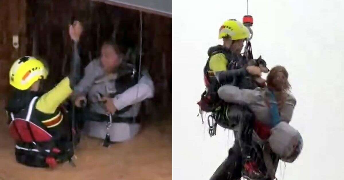 Spain floods: Nail-biting moment woman and her dog airlifted from rushing floodwaters