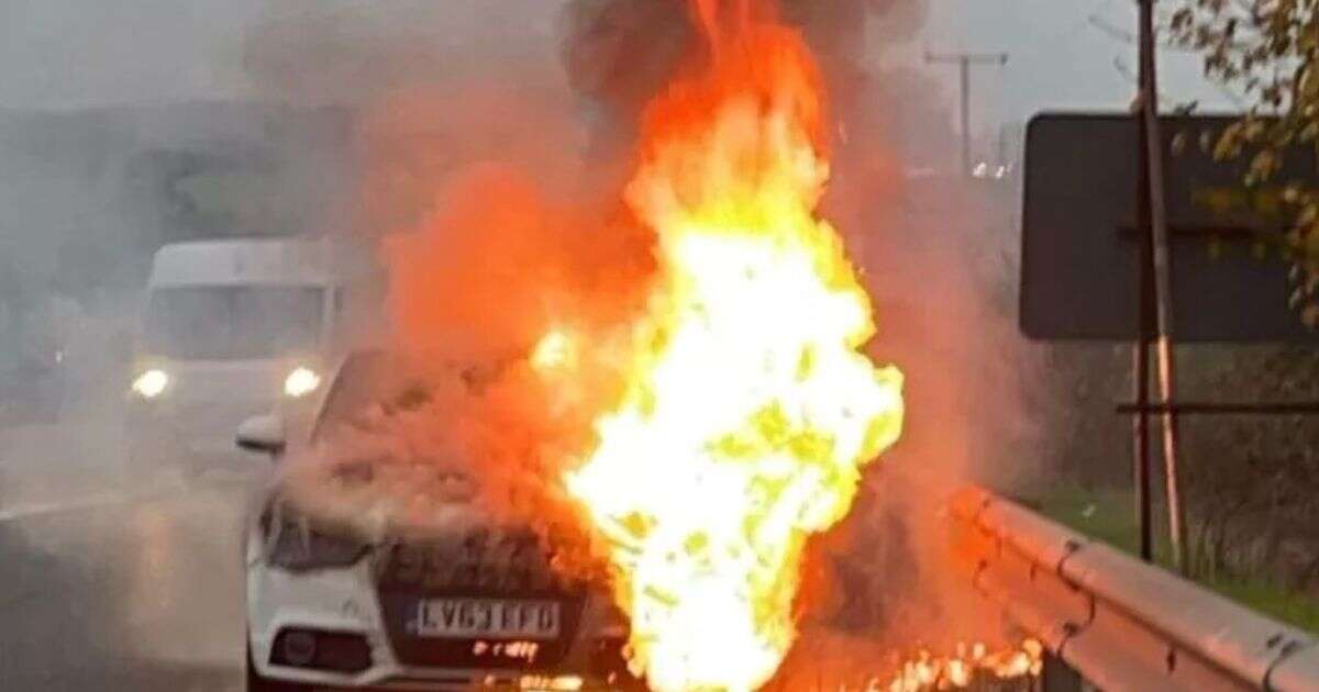 Woman's lucky escape as she dashes from car minutes before it bursts into flames