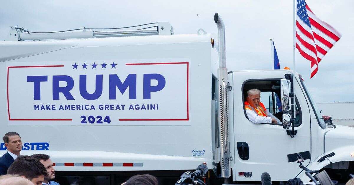 Donald Trump mocks Joe Biden by riding a rubbish truck to his Wisconsin rally