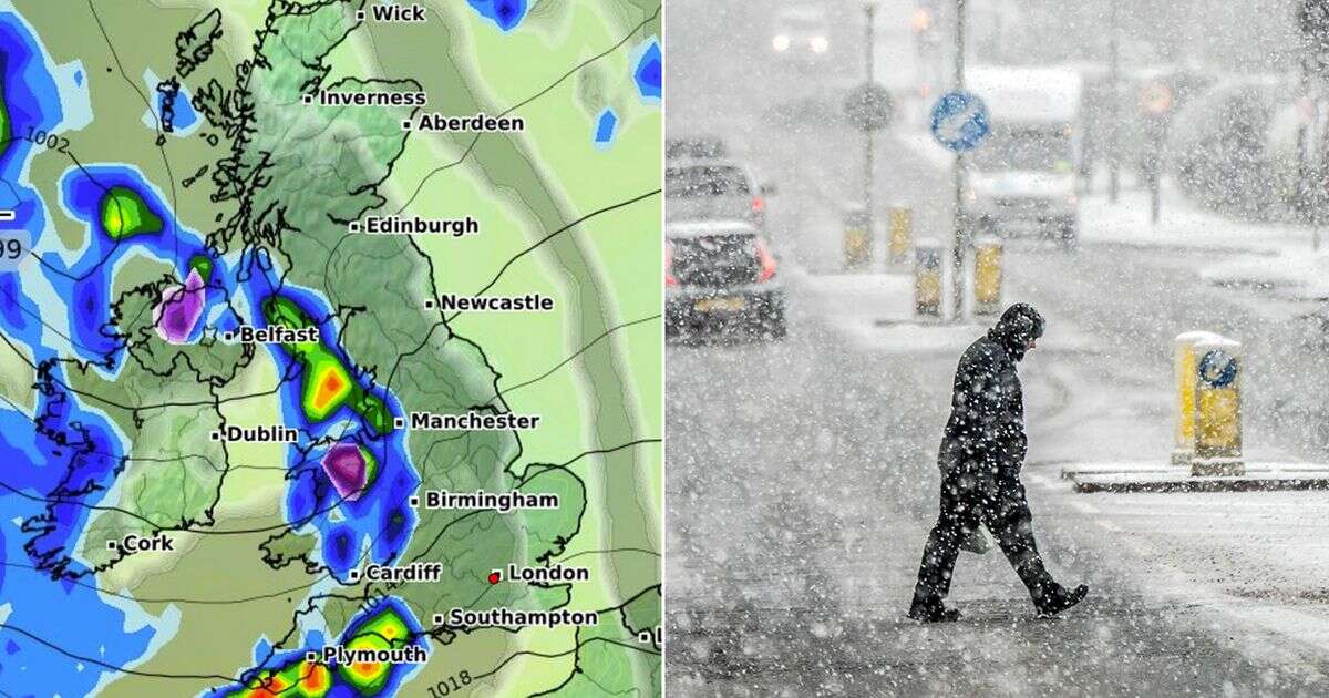 UK snow maps show '3cm per hour snow' and torrential rain tomorrow – just one region spared