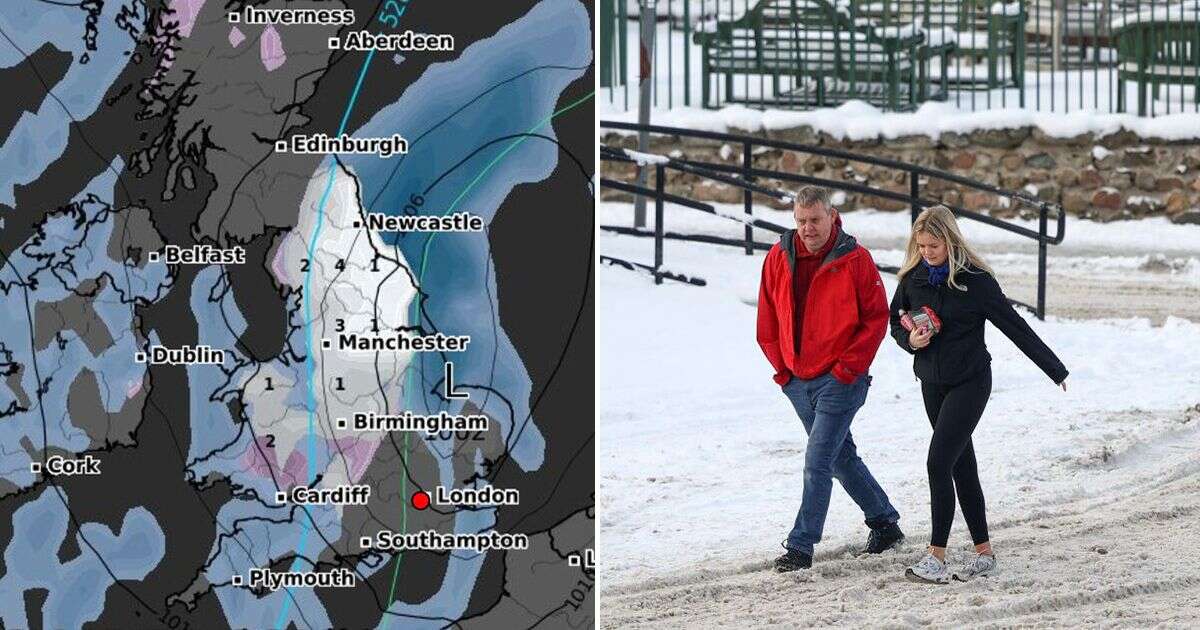 UK snow maps turn purple and white to reveal exact date 7CM AN HOUR Arctic blast will hit