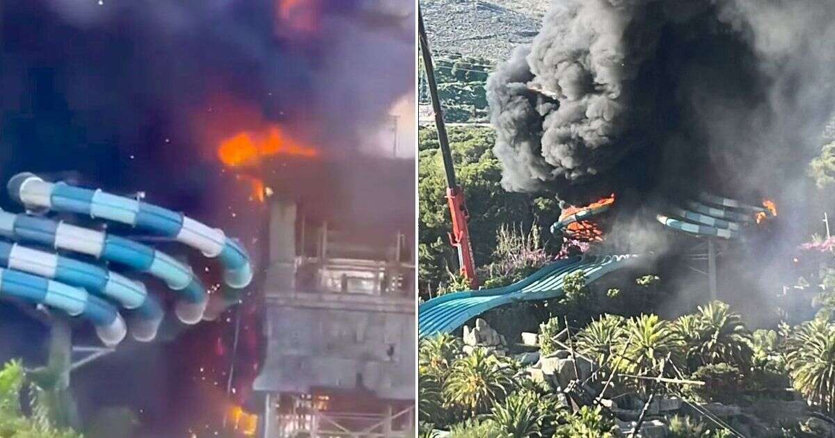 Moment Aqualand waterpark in popular Spanish holiday spot of Torremolinos goes up in flames