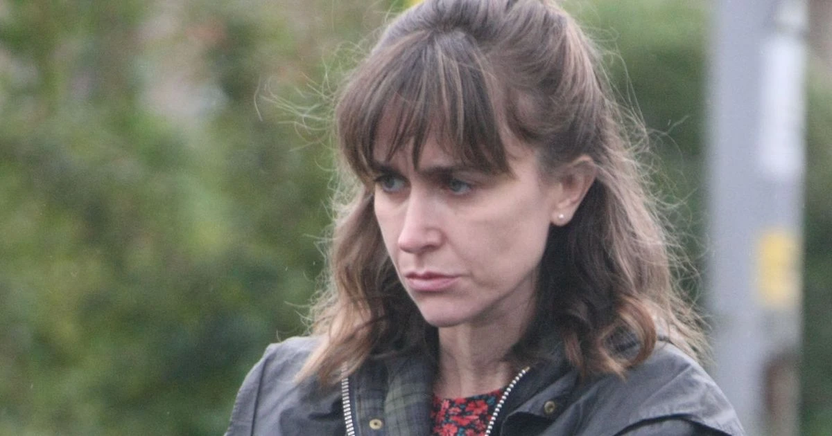 Katherine Kelly pictured on set of grisly new drama playing teacher with a dark secret