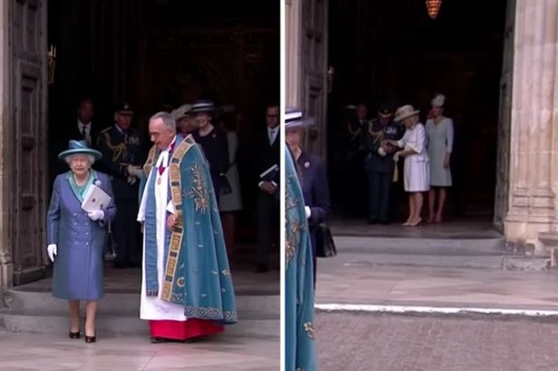 Kate and William in hysterics watching Camilla fixing Charles' wardrobe malfunction